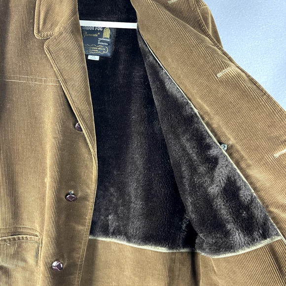 VTG London Fog Long Corduroy Coat Mens 40R Brown Faux Fur Lined Chore Classic - Picture 4 of 16